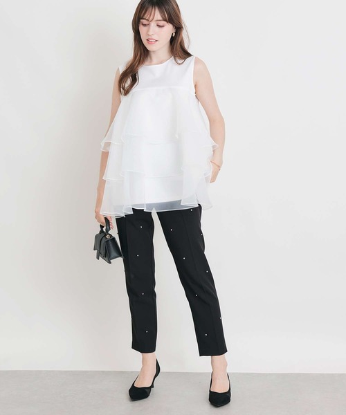 PICCIN PERLA(ピッチンペルラ)の「オーガンジーティアードノースリーブプルオーバー(Tシャツ/カットソー・レディース・ブラック/オフホワイト/ライトグリーン・M)」の11枚目の写真