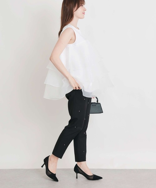 PICCIN PERLA(ピッチンペルラ)の「オーガンジーティアードノースリーブプルオーバー(Tシャツ/カットソー・レディース・ブラック/オフホワイト/ライトグリーン・M)」の12枚目の写真