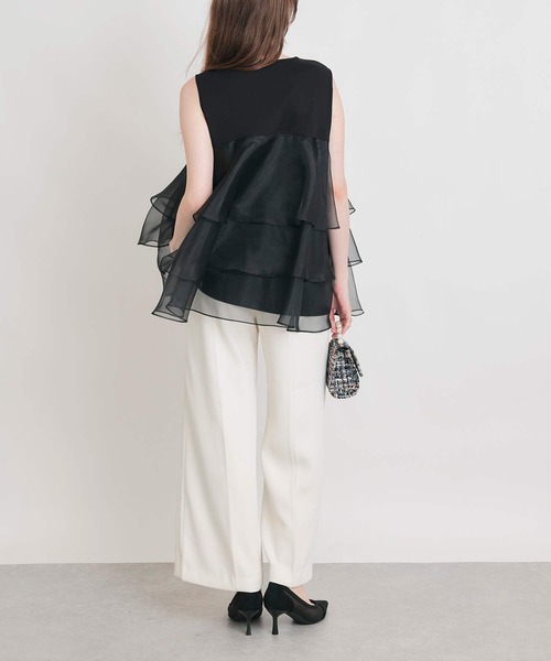 PICCIN PERLA(ピッチンペルラ)の「オーガンジーティアードノースリーブプルオーバー(Tシャツ/カットソー・レディース・ブラック/オフホワイト/ライトグリーン・M)」の20枚目の写真