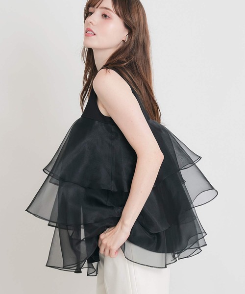PICCIN PERLA(ピッチンペルラ)の「オーガンジーティアードノースリーブプルオーバー(Tシャツ/カットソー・レディース・ブラック/オフホワイト/ライトグリーン・M)」の15枚目の写真