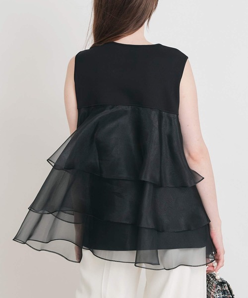 PICCIN PERLA(ピッチンペルラ)の「オーガンジーティアードノースリーブプルオーバー(Tシャツ/カットソー・レディース・ブラック/オフホワイト/ライトグリーン・M)」の16枚目の写真