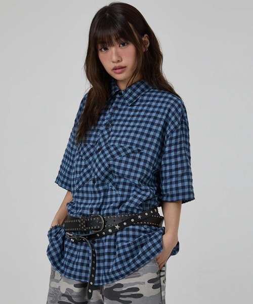 HOODHOOD(フッドフッド)の「【UNISEX】HOODHOOD/スターアップリケチェックシャツ(シャツ/ブラウス・レディース・ブラック/ブルー・MEDIUM)」の15枚目の写真