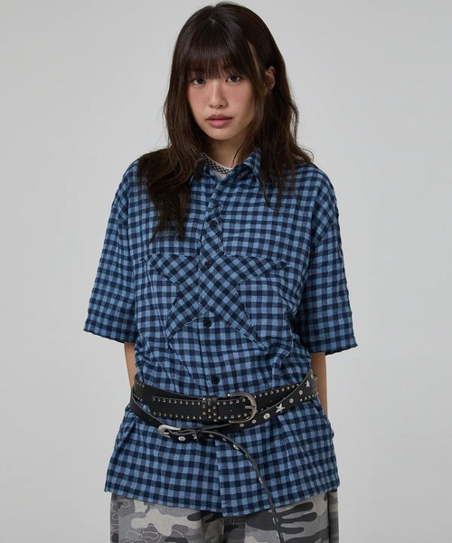 HOODHOOD(フッドフッド)の「【UNISEX】HOODHOOD/スターアップリケチェックシャツ(シャツ/ブラウス・レディース・ブラック/ブルー・MEDIUM)」の16枚目の写真
