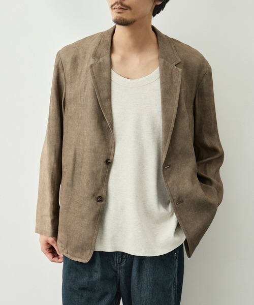 CITY TOKYO（シティトウキョウ）の「【CITY TOKYO/シティートーキョー】Fade linen リラックスジャケット（テーラードジャケット・メンズ・ベージュ/ダークグレー・2/1/3）」の3枚目の写真