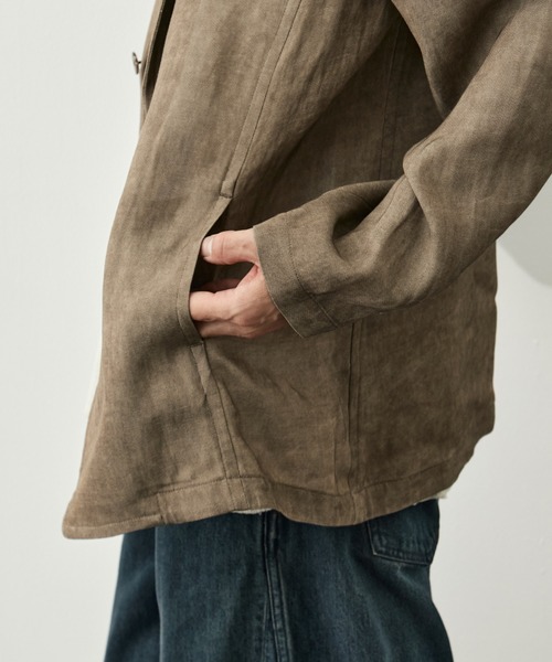 CITY TOKYO（シティトウキョウ）の「【CITY TOKYO/シティートーキョー】Fade linen リラックスジャケット（テーラードジャケット・メンズ・ベージュ/ダークグレー・2/1/3）」の9枚目の写真