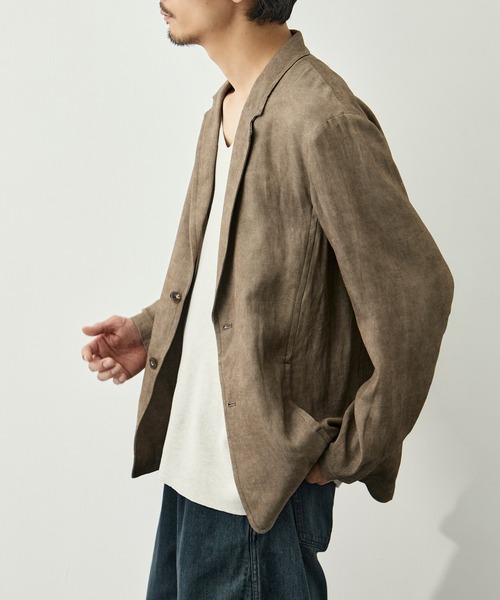 CITY TOKYO（シティトウキョウ）の「【CITY TOKYO/シティートーキョー】Fade linen リラックスジャケット（テーラードジャケット・メンズ・ベージュ/ダークグレー・2/1/3）」の4枚目の写真
