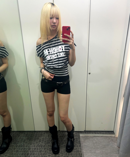 runningHIGH（ランニングハイ）の「ストライプワンショルダーH/Sティー[ブラック]（Tシャツ/カットソー・レディース・その他・FREE）」の5枚目の写真