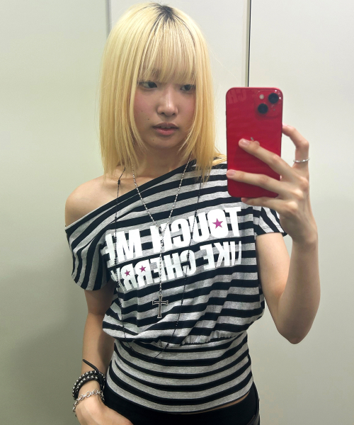 runningHIGH（ランニングハイ）の「ストライプワンショルダーH/Sティー[ブラック]（Tシャツ/カットソー・レディース・その他・FREE）」の6枚目の写真