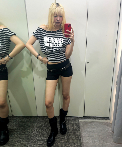 runningHIGH（ランニングハイ）の「ストライプワンショルダーH/Sティー[ブラック]（Tシャツ/カットソー・レディース・その他・FREE）」の7枚目の写真
