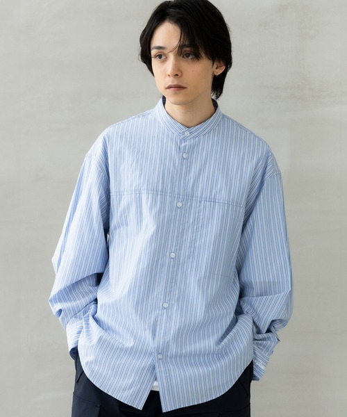 +phenix(プラスフェニックス)の「+phenix(プラスフェニックス)SEAM POCKET BAND COLLAR SHIRT / シームポケット バンドカラーシャツ(シャツ/ブラウス・メンズ・ブルー/ブラック/サックスブルー・M/XL/L)」の3枚目の写真