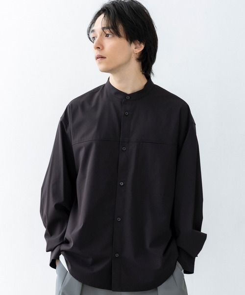 +phenix(プラスフェニックス)の「+phenix(プラスフェニックス)SEAM POCKET BAND COLLAR SHIRT / シームポケット バンドカラーシャツ(シャツ/ブラウス・メンズ・ブルー/ブラック/サックスブルー・M/XL/L)」の2枚目の写真