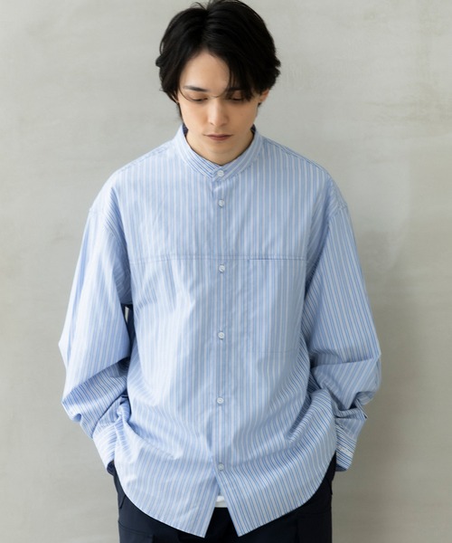 +phenix(プラスフェニックス)の「+phenix(プラスフェニックス)SEAM POCKET BAND COLLAR SHIRT / シームポケット バンドカラーシャツ(シャツ/ブラウス・メンズ・ブルー/ブラック/サックスブルー・M/XL/L)」の8枚目の写真