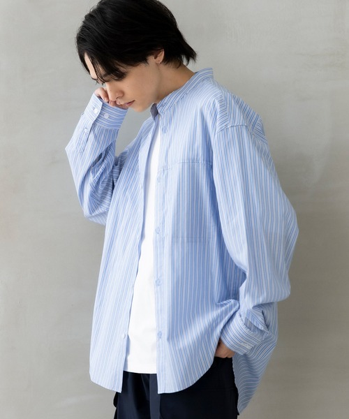 +phenix(プラスフェニックス)の「+phenix(プラスフェニックス)SEAM POCKET BAND COLLAR SHIRT / シームポケット バンドカラーシャツ(シャツ/ブラウス・メンズ・ブルー/ブラック/サックスブルー・M/XL/L)」の9枚目の写真