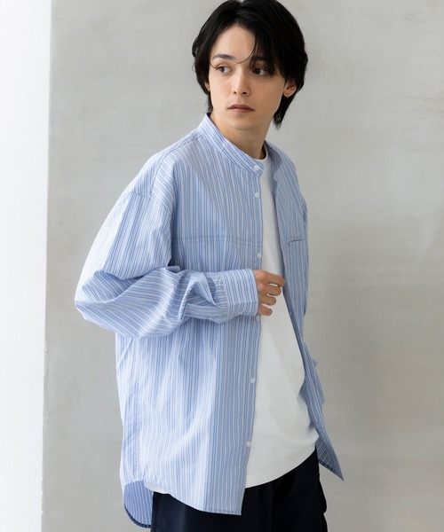 +phenix(プラスフェニックス)の「+phenix(プラスフェニックス)SEAM POCKET BAND COLLAR SHIRT / シームポケット バンドカラーシャツ(シャツ/ブラウス・メンズ・ブルー/ブラック/サックスブルー・M/XL/L)」の11枚目の写真