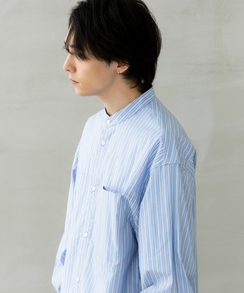 +phenix(プラスフェニックス)の「+phenix(プラスフェニックス)SEAM POCKET BAND COLLAR SHIRT / シームポケット バンドカラーシャツ(シャツ/ブラウス・メンズ・ブルー/ブラック/サックスブルー・M/XL/L)」の12枚目の写真