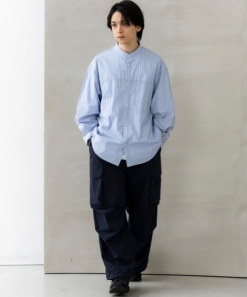 +phenix(プラスフェニックス)の「+phenix(プラスフェニックス)SEAM POCKET BAND COLLAR SHIRT / シームポケット バンドカラーシャツ(シャツ/ブラウス・メンズ・ブルー/ブラック/サックスブルー・M/XL/L)」の14枚目の写真