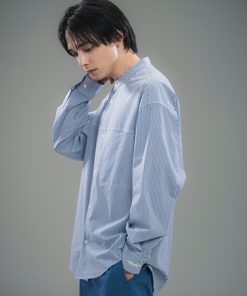 +phenix(プラスフェニックス)の「+phenix(プラスフェニックス)SEAM POCKET BAND COLLAR SHIRT / シームポケット バンドカラーシャツ(シャツ/ブラウス・メンズ・ブルー/ブラック/サックスブルー・M/XL/L)」の19枚目の写真