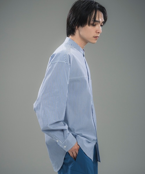 +phenix(プラスフェニックス)の「+phenix(プラスフェニックス)SEAM POCKET BAND COLLAR SHIRT / シームポケット バンドカラーシャツ(シャツ/ブラウス・メンズ・ブルー/ブラック/サックスブルー・M/XL/L)」の21枚目の写真