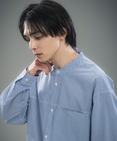 +phenix(プラスフェニックス)の「+phenix(プラスフェニックス)SEAM POCKET BAND COLLAR SHIRT / シームポケット バンドカラーシャツ(シャツ/ブラウス・メンズ・ブルー/ブラック/サックスブルー・M/XL/L)」の22枚目の写真