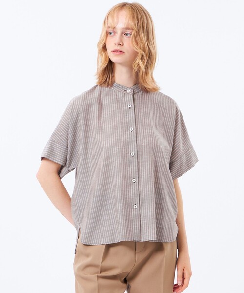 MACKINTOSH PHILOSOPHY(マッキントッシュ フィロソフィー)の「リネンミックスバンドカラーシャツ(シャツ/ブラウス・レディース・ピンク系その他2/ブルー系その他2/ブラウン系その他4・36/38)」の2枚目の写真
