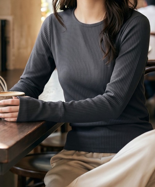 umune（ウムネ）の「リブサムホールロンT（Tシャツ/カットソー・レディース・ライトブルー/杢グレー/チャコールグレー・FREE）」の12枚目の写真