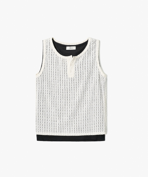 TRIP LE SENS(トリップ ル センス)の「クロシェレイヤードヘンリーネックスリーブレス_クリーム(Tシャツ/カットソー・メンズ・その他・LARGE/MEDIUM)」の3枚目の写真