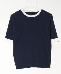 《ひんやり、なめらか。》配色デザインがさりげなく映える。接触冷感クールタッチニットリブプルオーバー 半袖