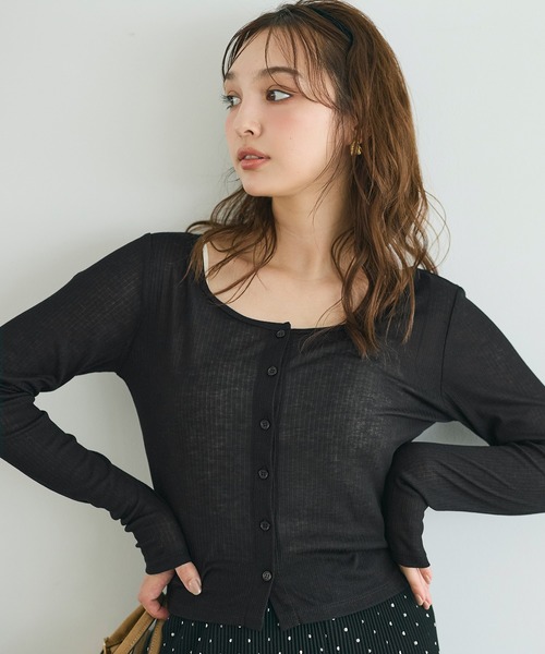 coca(coca)(コカ)の「シアーリブカーディガン(カーディガン/ボレロ・レディース・ブラウン/ブラック・L/M/S)」の1枚目の写真
