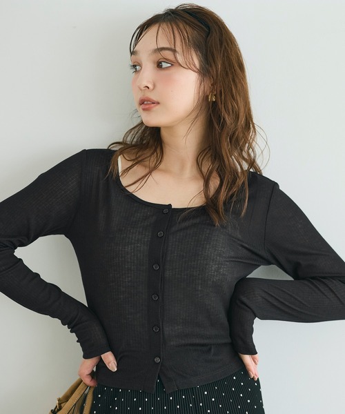 coca(coca)(コカ)の「シアーリブカーディガン(カーディガン/ボレロ・レディース・ブラウン/ブラック・L/M/S)」の6枚目の写真