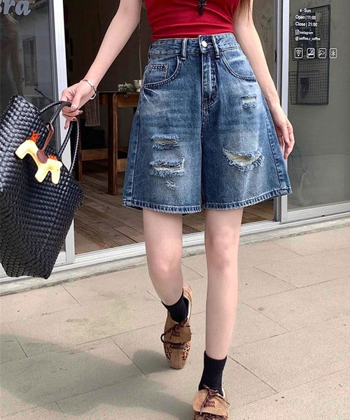 GLAMOROUS JANE（グラマラスジェーン）の「ダメージデニムハーフパンツ（デニムパンツ・レディース・インディゴブルー/ブルー・S/M/L）」の21枚目の写真