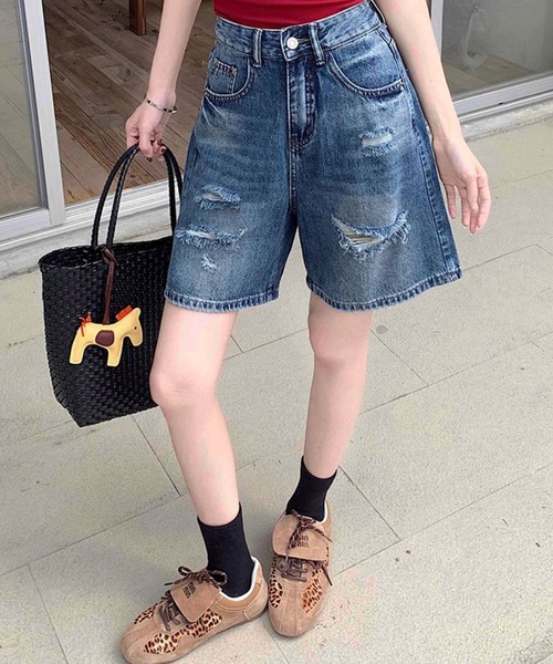 GLAMOROUS JANE（グラマラスジェーン）の「ダメージデニムハーフパンツ（デニムパンツ・レディース・インディゴブルー/ブルー・S/M/L）」の8枚目の写真