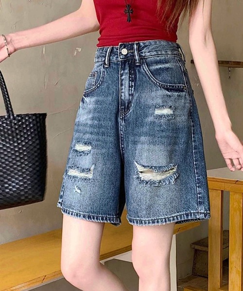GLAMOROUS JANE（グラマラスジェーン）の「ダメージデニムハーフパンツ（デニムパンツ・レディース・インディゴブルー/ブルー・S/M/L）」の20枚目の写真