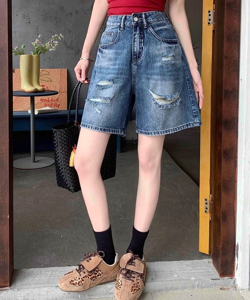 GLAMOROUS JANE（グラマラスジェーン）の「ダメージデニムハーフパンツ（デニムパンツ・レディース・インディゴブルー/ブルー・S/M/L）」の14枚目の写真