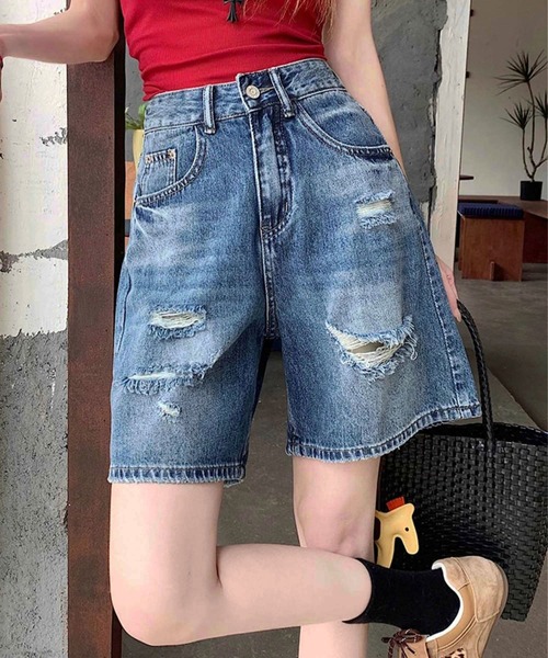 GLAMOROUS JANE（グラマラスジェーン）の「ダメージデニムハーフパンツ（デニムパンツ・レディース・インディゴブルー/ブルー・S/M/L）」の15枚目の写真