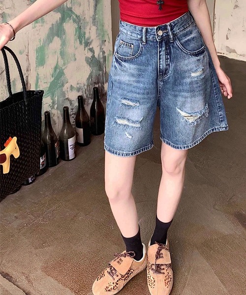 GLAMOROUS JANE（グラマラスジェーン）の「ダメージデニムハーフパンツ（デニムパンツ・レディース・インディゴブルー/ブルー・S/M/L）」の11枚目の写真