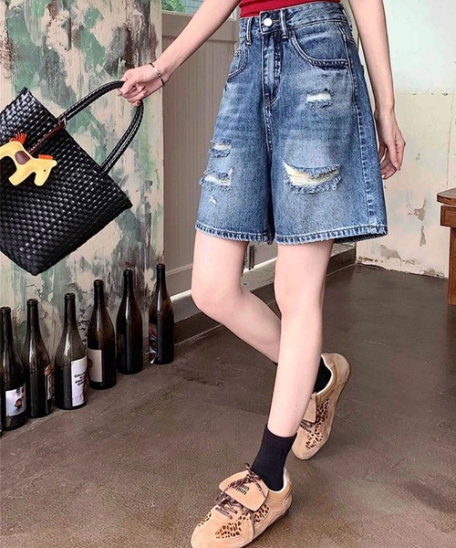 GLAMOROUS JANE（グラマラスジェーン）の「ダメージデニムハーフパンツ（デニムパンツ・レディース・インディゴブルー/ブルー・S/M/L）」の16枚目の写真