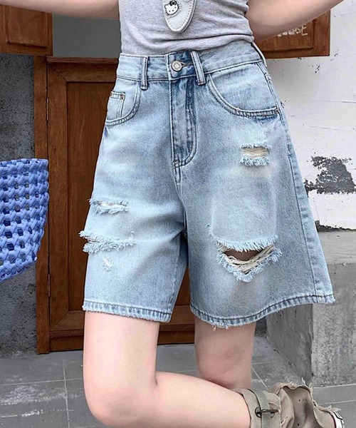 GLAMOROUS JANE（グラマラスジェーン）の「ダメージデニムハーフパンツ（デニムパンツ・レディース・インディゴブルー/ブルー・S/M/L）」の10枚目の写真