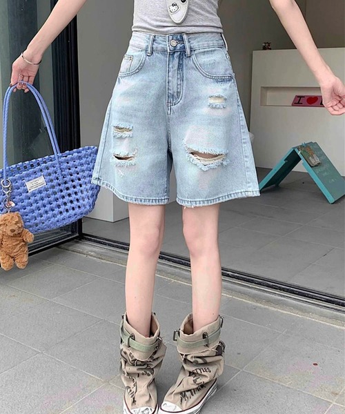 GLAMOROUS JANE（グラマラスジェーン）の「ダメージデニムハーフパンツ（デニムパンツ・レディース・インディゴブルー/ブルー・S/M/L）」の12枚目の写真