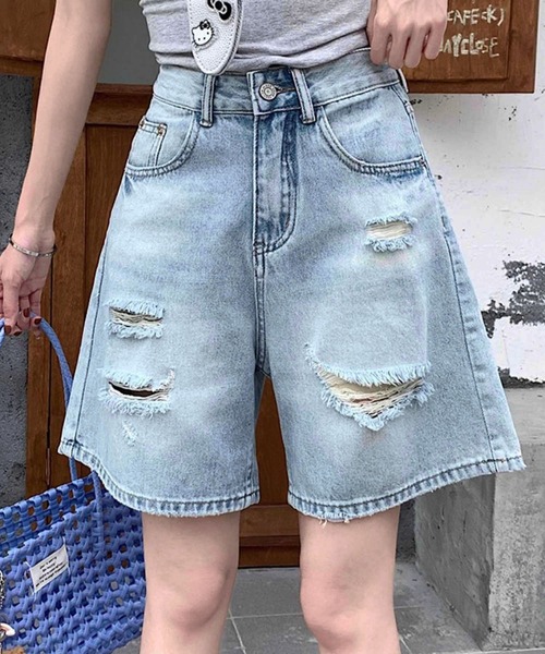 GLAMOROUS JANE（グラマラスジェーン）の「ダメージデニムハーフパンツ（デニムパンツ・レディース・インディゴブルー/ブルー・S/M/L）」の17枚目の写真