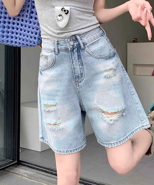 GLAMOROUS JANE（グラマラスジェーン）の「ダメージデニムハーフパンツ（デニムパンツ・レディース・インディゴブルー/ブルー・S/M/L）」の6枚目の写真