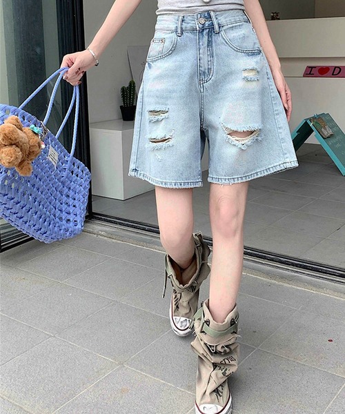 GLAMOROUS JANE（グラマラスジェーン）の「ダメージデニムハーフパンツ（デニムパンツ・レディース・インディゴブルー/ブルー・S/M/L）」の19枚目の写真