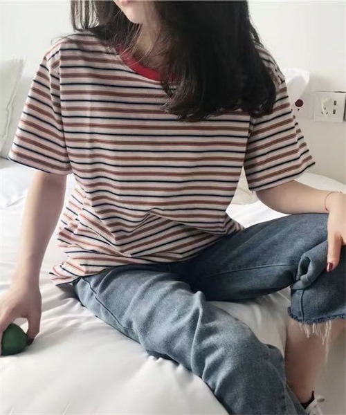 Dream garden（ドリームガーデン）の「マルチボーダー 半袖 Tシャツ（Tシャツ/カットソー・レディース・レッド/グリーン/ライトブラウン・M/L/XL/XXL）」の11枚目の写真