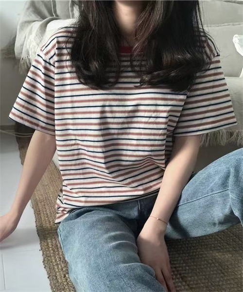 Dream garden（ドリームガーデン）の「マルチボーダー 半袖 Tシャツ（Tシャツ/カットソー・レディース・レッド/グリーン/ライトブラウン・M/L/XL/XXL）」の10枚目の写真