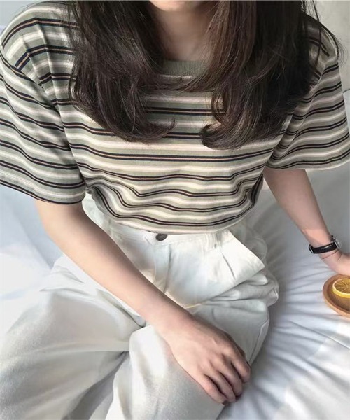Dream garden（ドリームガーデン）の「マルチボーダー 半袖 Tシャツ（Tシャツ/カットソー・レディース・レッド/グリーン/ライトブラウン・M/L/XL/XXL）」の9枚目の写真