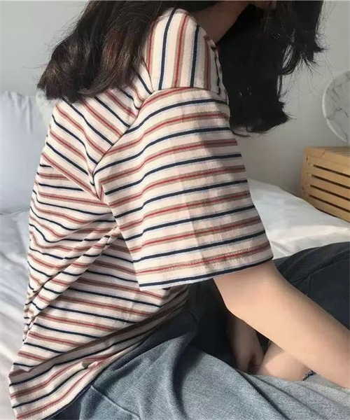 Dream garden（ドリームガーデン）の「マルチボーダー 半袖 Tシャツ（Tシャツ/カットソー・レディース・レッド/グリーン/ライトブラウン・M/L/XL/XXL）」の12枚目の写真