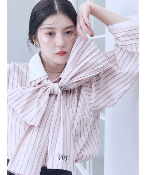 POLO BCS(ポロ ビーシーエス)の「【POLO BCSコラボ】ボウタイシャツ【秋服】(シャツ/ブラウス・レディース・ピンク/イエロー/ブルー/ホワイト・SMALL/MEDIUM)」の1枚目の写真