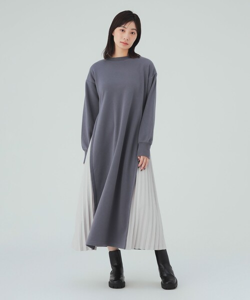 BEAMS HEART(ビームスハート)の「サイド プリーツ ワンピース(ワンピース・レディース・ライトグレー/ホワイト系その他5/パープル系その他2・FREE)」の3枚目の写真