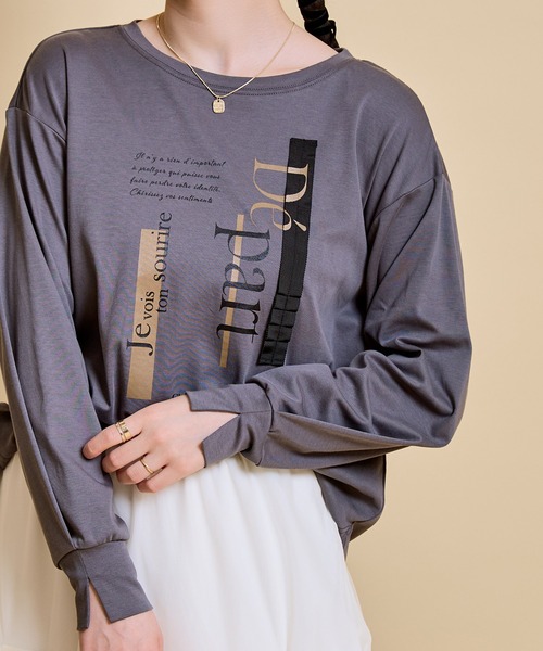 LHELBIE(レルビエ)の「テープデザインロゴロンT(Tシャツ/カットソー・レディース・ブラック/オフホワイト/チャコールグレー・M)」の1枚目の写真