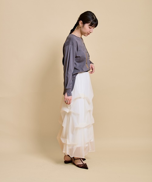 LHELBIE(レルビエ)の「テープデザインロゴロンT(Tシャツ/カットソー・レディース・ブラック/オフホワイト/チャコールグレー・M)」の18枚目の写真