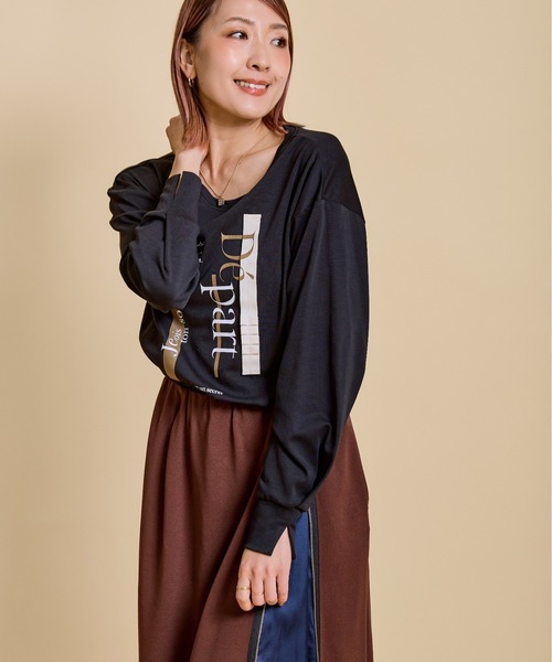 LHELBIE(レルビエ)の「テープデザインロゴロンT(Tシャツ/カットソー・レディース・ブラック/オフホワイト/チャコールグレー・M)」の22枚目の写真